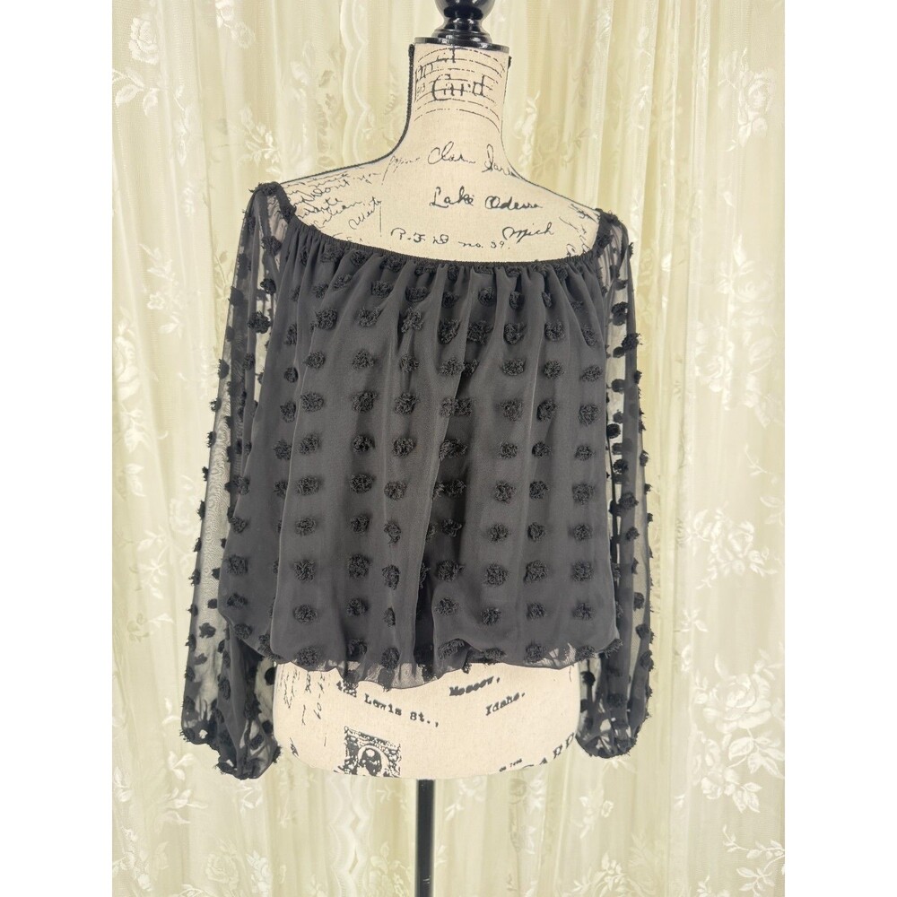 Audrey Parks Francesca's Black Swiss Dot Off Shoulder Crop Blouse M NWT